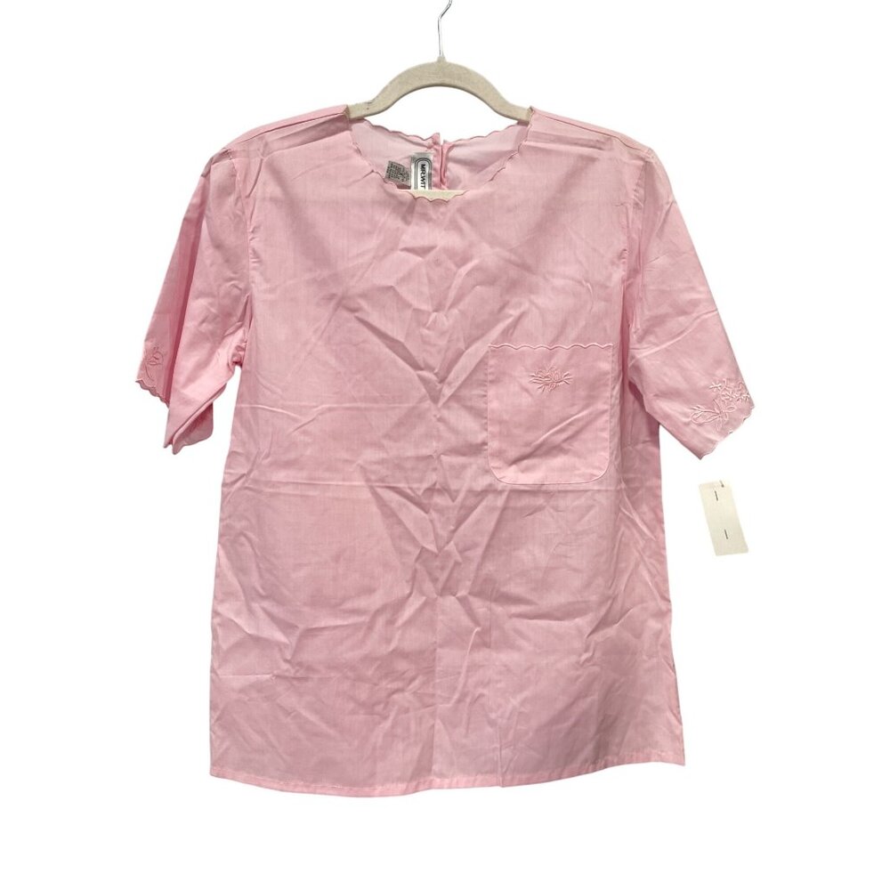 Vintage 80s Mr Witt Short Sleeve Embroidered Top Size 8 Pink Deadstock NEW